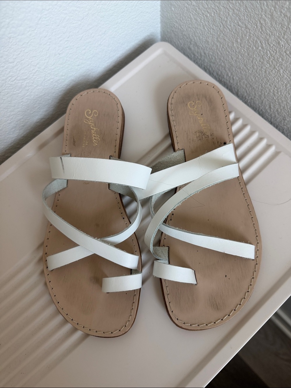 Seychelles Women's White Strappy Leather Slide Sandals